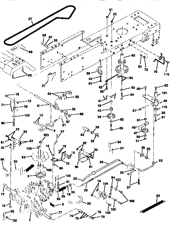 Drive Diagram and Parts List for 917258480  Craftsman Lawn Tractor