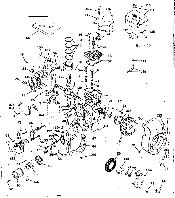 Basic Engine Diagram and Parts List for 143617022  Craftsman Engine