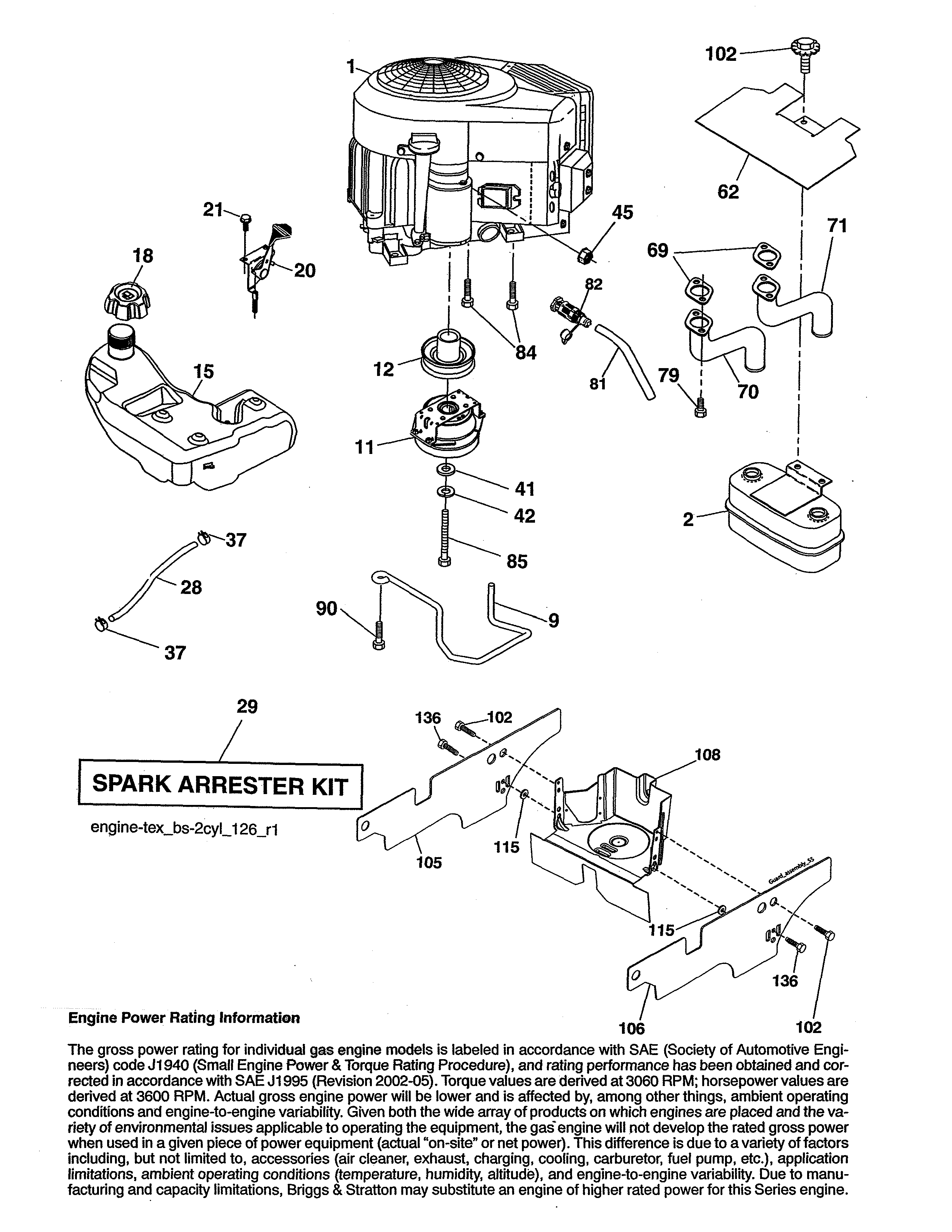 Engine Diagram and Parts List for 917990040  Craftsman Lawn Tractor