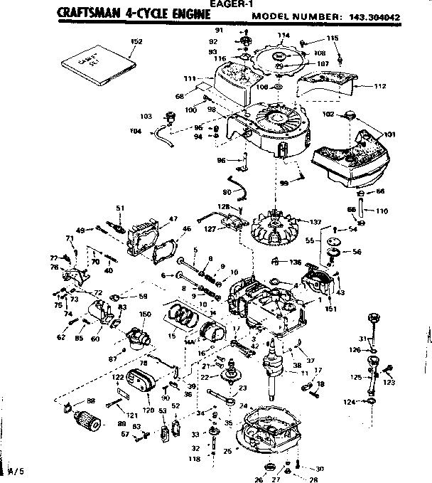 Replacement Parts Diagram and Parts List for 143304042  Craftsman Engine