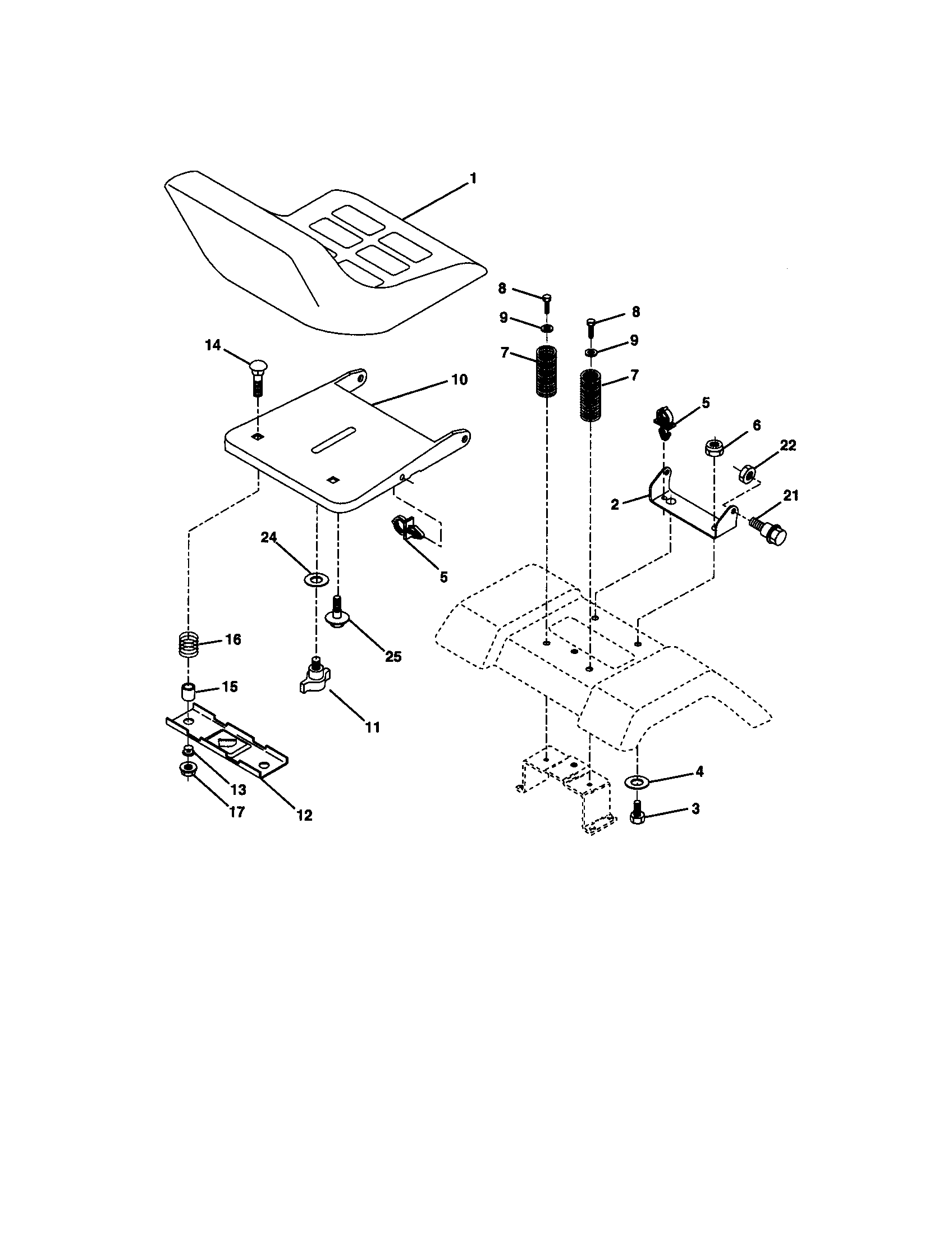 Seat Assembly Diagram and Parts List for 917270742  Craftsman Lawn Tractor