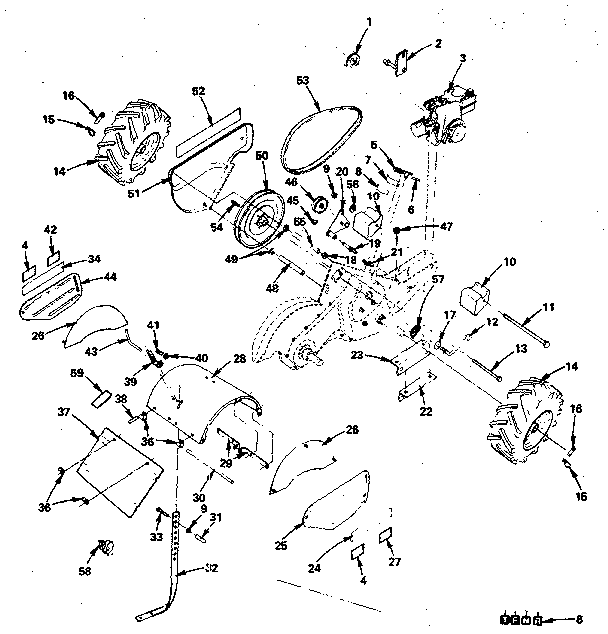 Main Frame Diagram and Parts List for 917299233  Craftsman Tiller