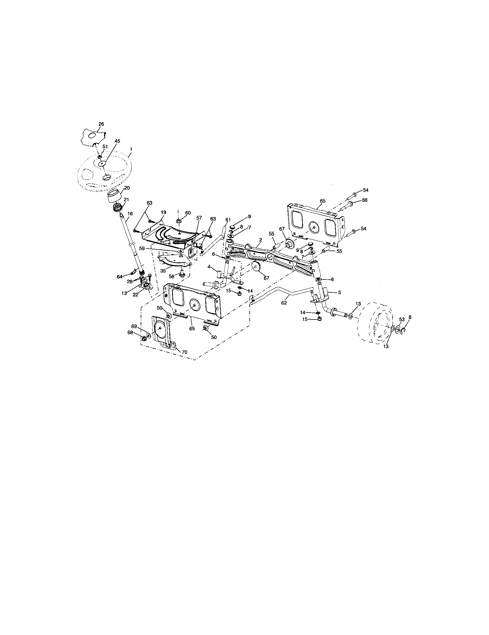 Steering Assembly Diagram and Parts List for 917276601  Craftsman Lawn Tractor