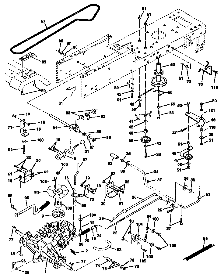 Drive Diagram and Parts List for 917256891  Craftsman Lawn Tractor
