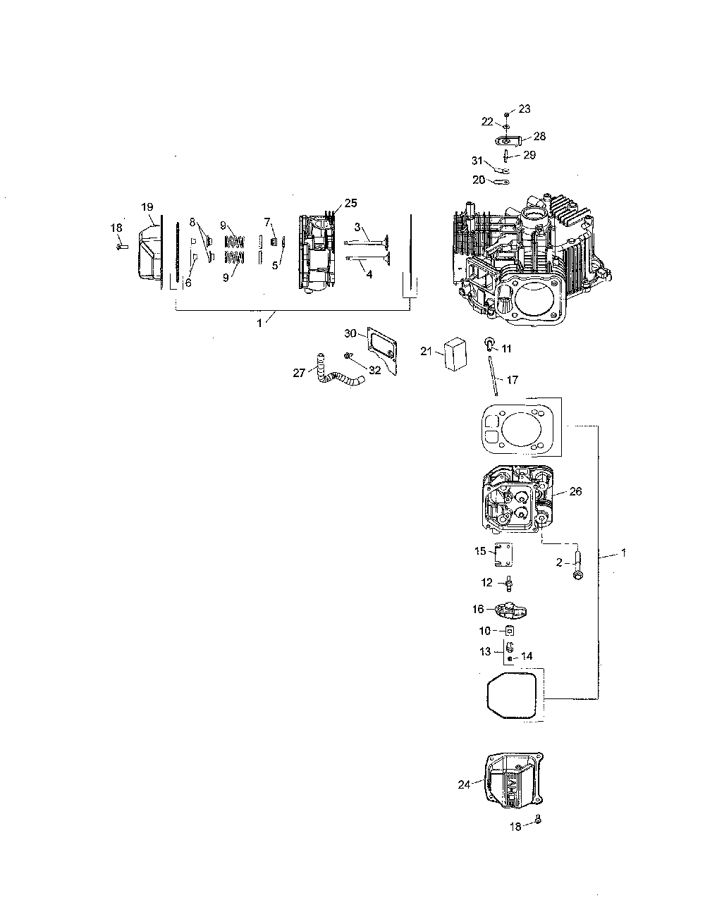 Cylinder head Diagram and Parts List for 96042022000  Craftsman Lawn Tractor