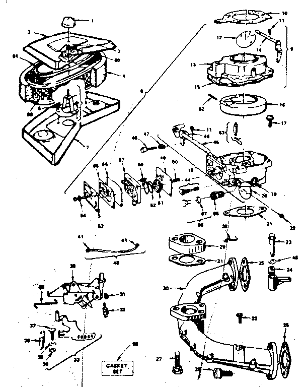 Air Cleaner And Carburetor Diagram and Parts List for 599911102  Craftsman Engine