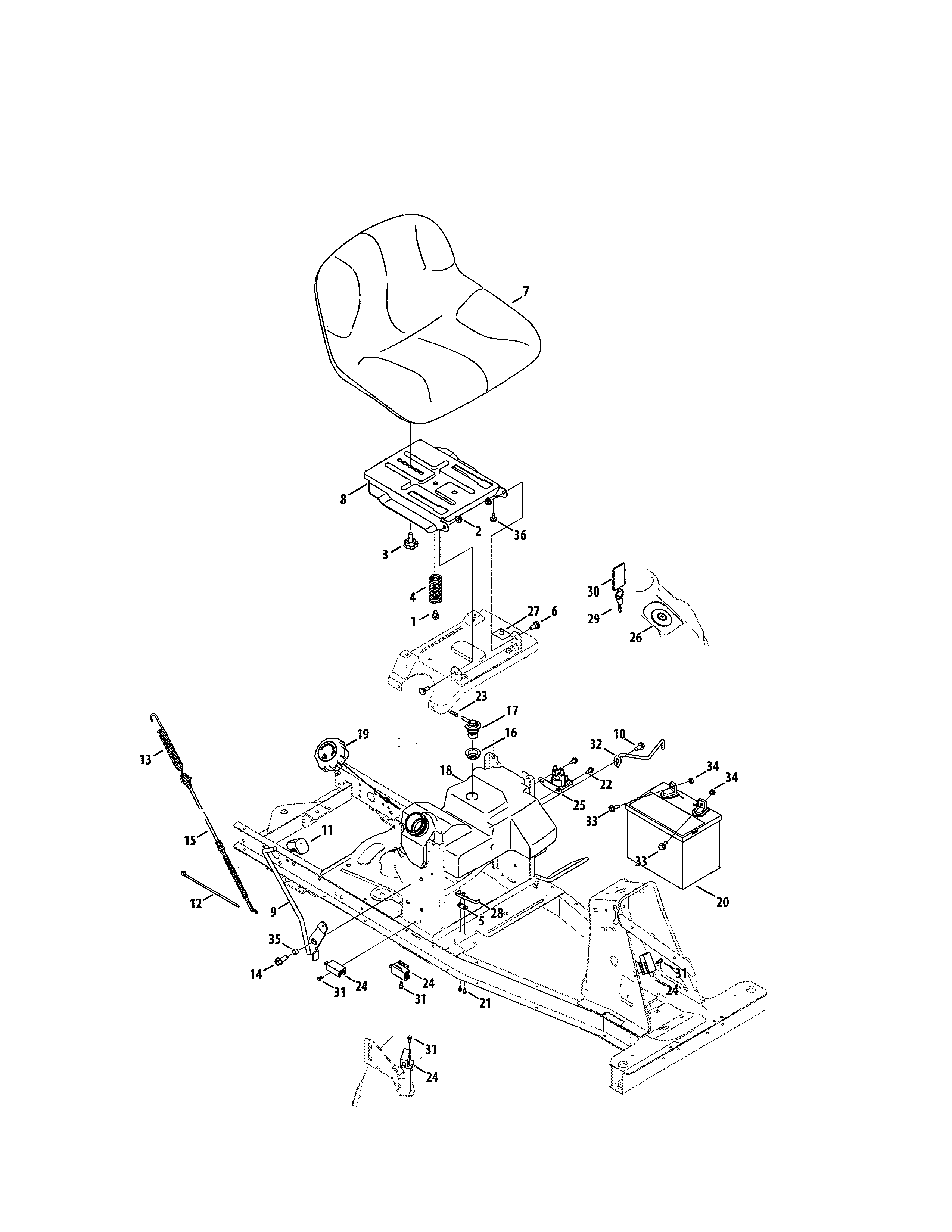Seat/battery/fuel Tank Diagram and Parts List for 247290003  Craftsman Engine