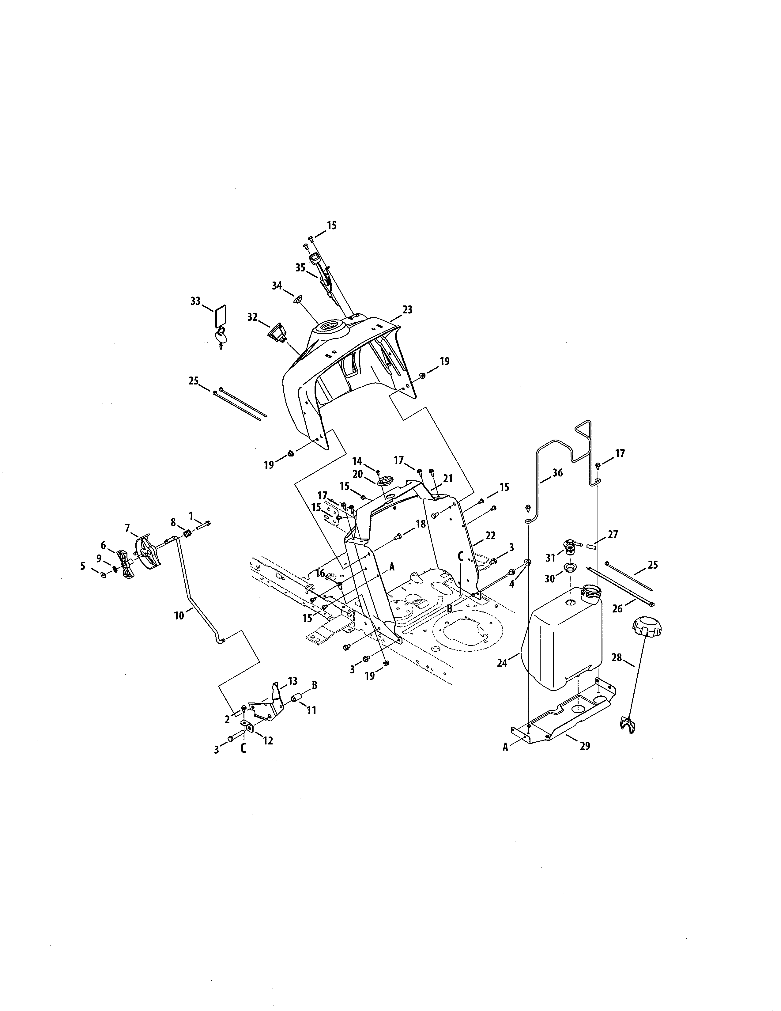 Fuel Tank/upper Dash Panel Diagram and Parts List for 247203725  Craftsman Lawn Tractor