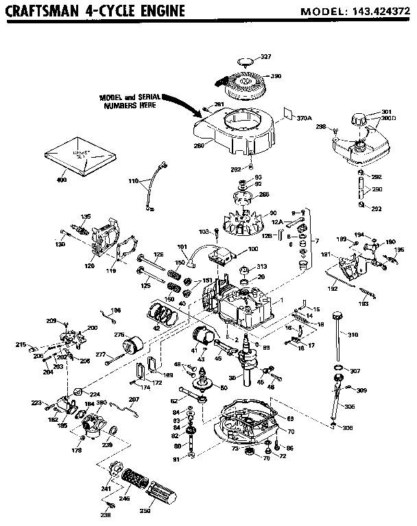 4-cycle Engine Diagram and Parts List for 143424372  Craftsman Engine