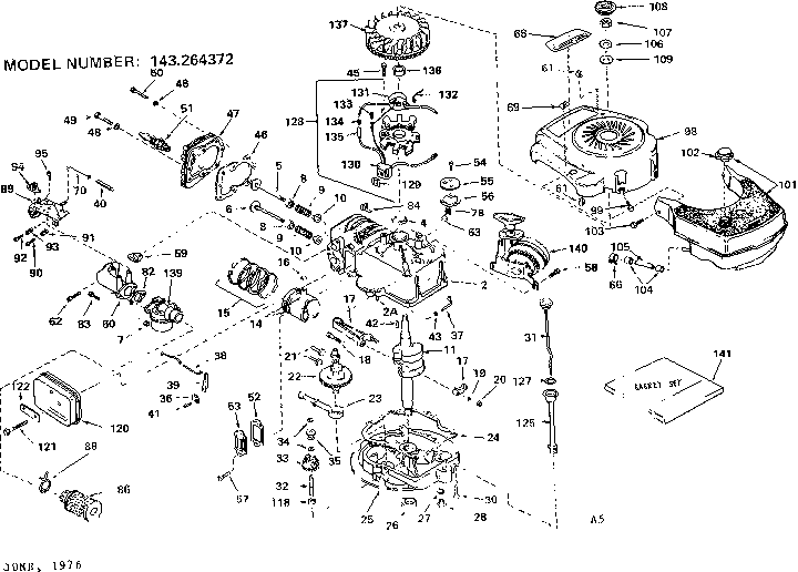 Replacement Parts Diagram and Parts List for 143264372  Craftsman Engine