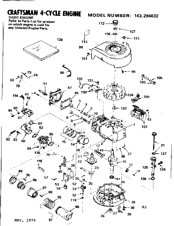 Engine Diagram and Parts List for 143294632  Craftsman Engine