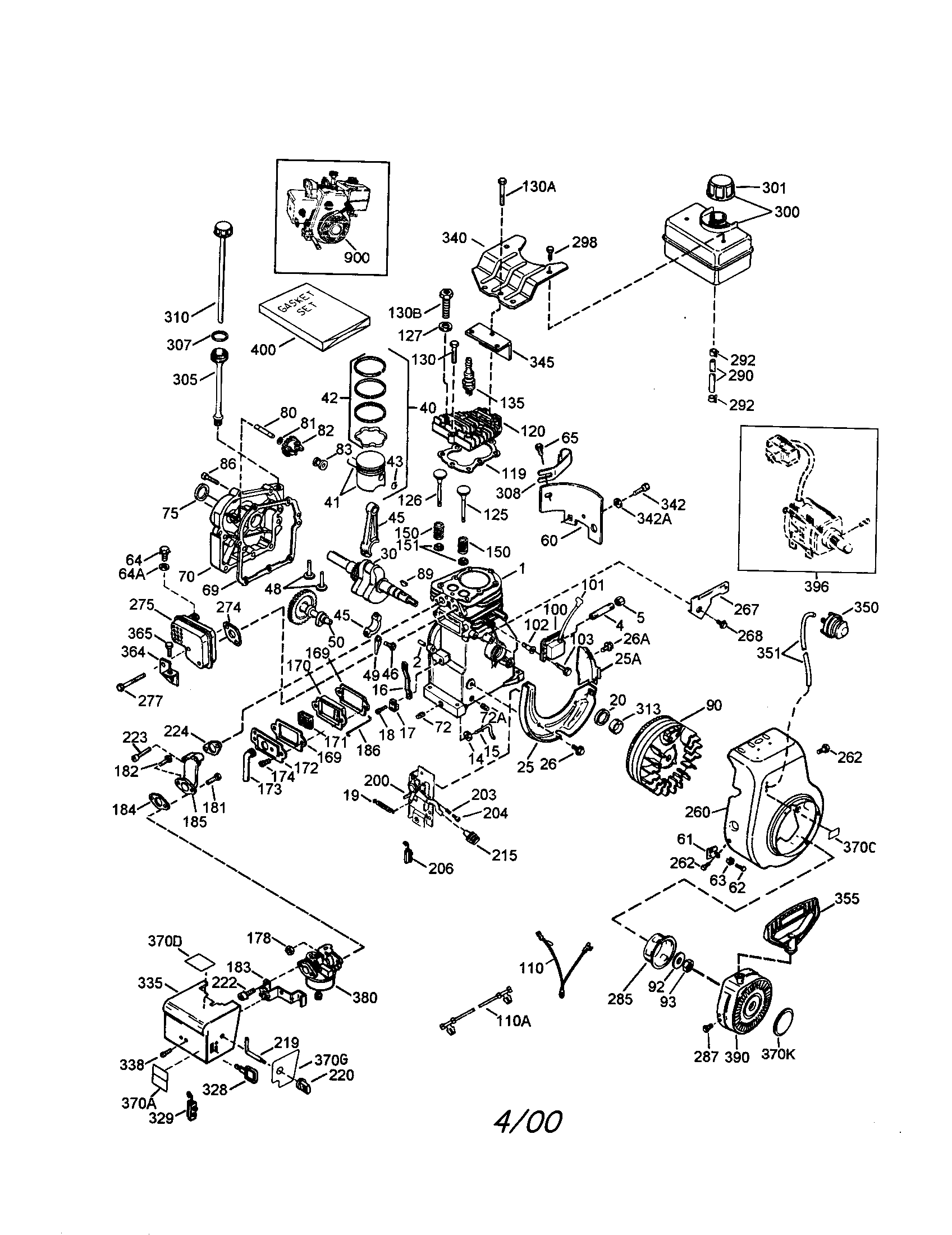 Engine Diagram and Parts List for 143015001  Craftsman Engine