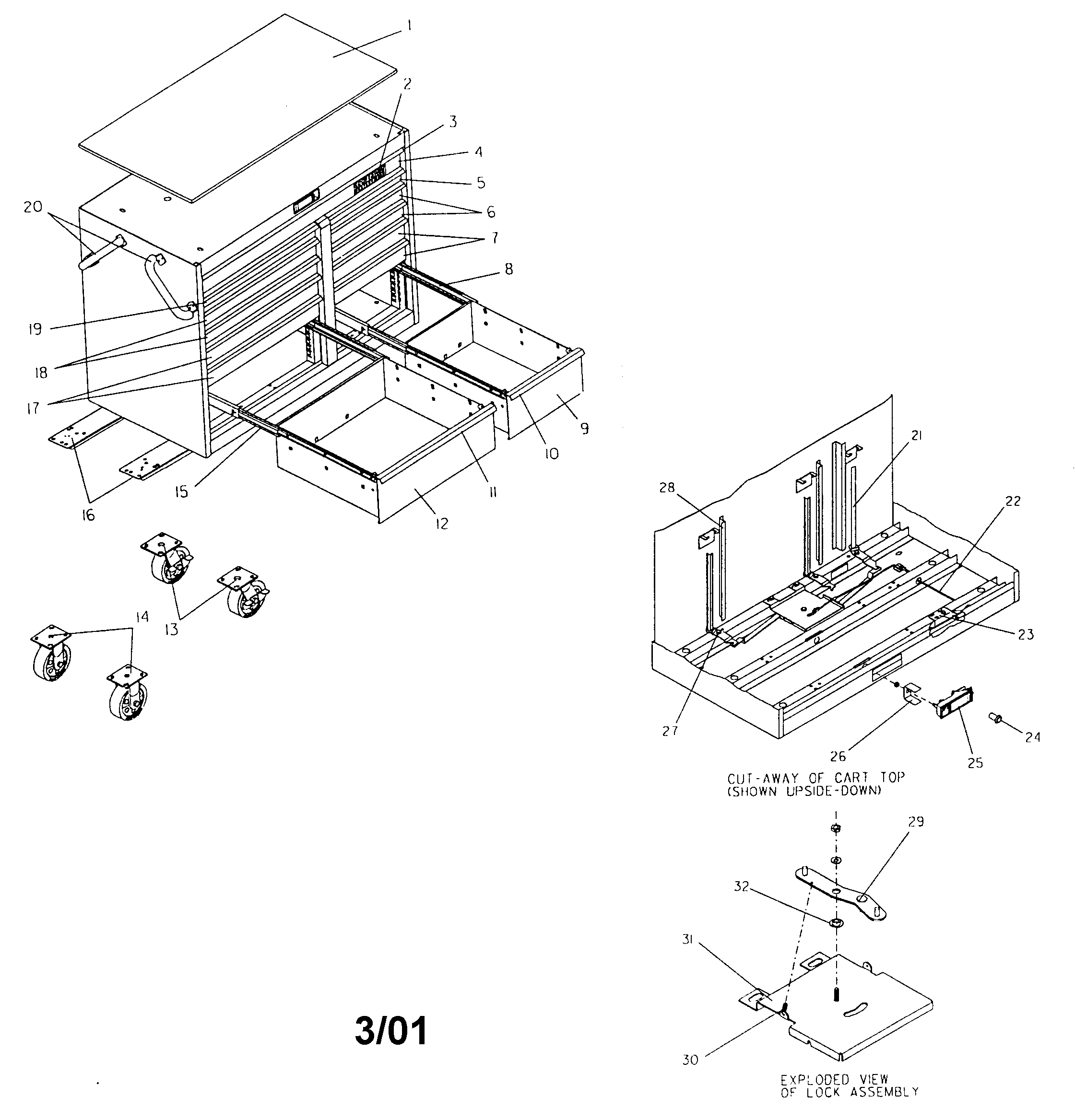 Cabinet Parts Diagram and Parts List for 706599260  Craftsman Tool Stand & Cart