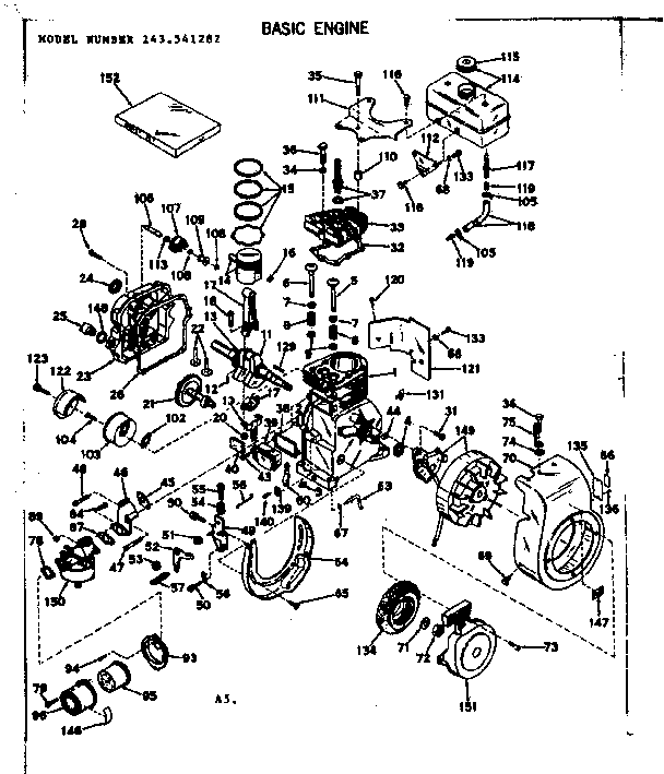 Basic Engine Diagram and Parts List for 143541282  Craftsman Engine