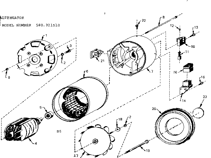Alternator Diagram and Parts List for 580321510  Craftsman Engine
