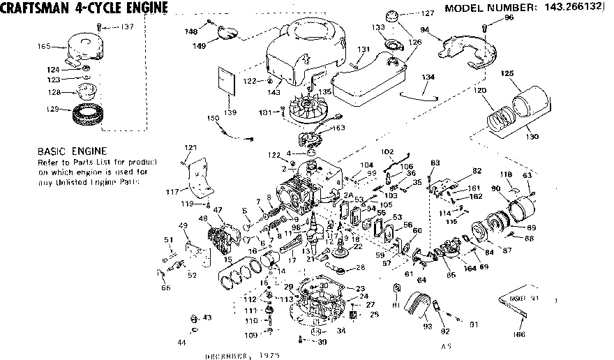 Replacement Parts Diagram and Parts List for 143266132  Craftsman Engine