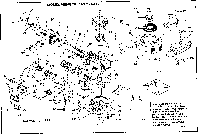 Replacement Parts Diagram and Parts List for 143274472  Craftsman Engine