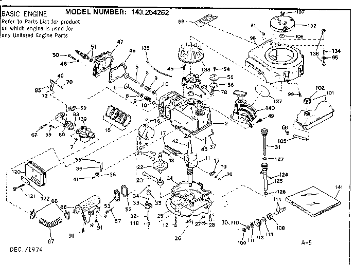 Replacement Parts Diagram and Parts List for 143254252  Craftsman Engine