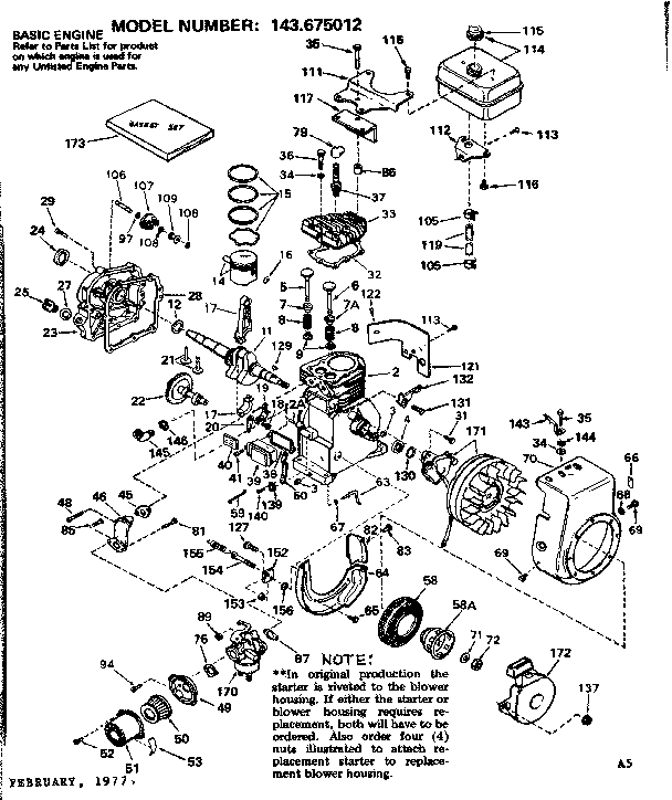 Replacement Parts Diagram and Parts List for 143675012  Craftsman Engine