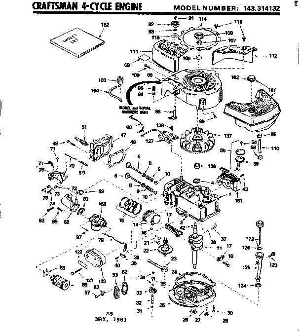 Replacement Parts Diagram and Parts List for 143314132  Craftsman Engine