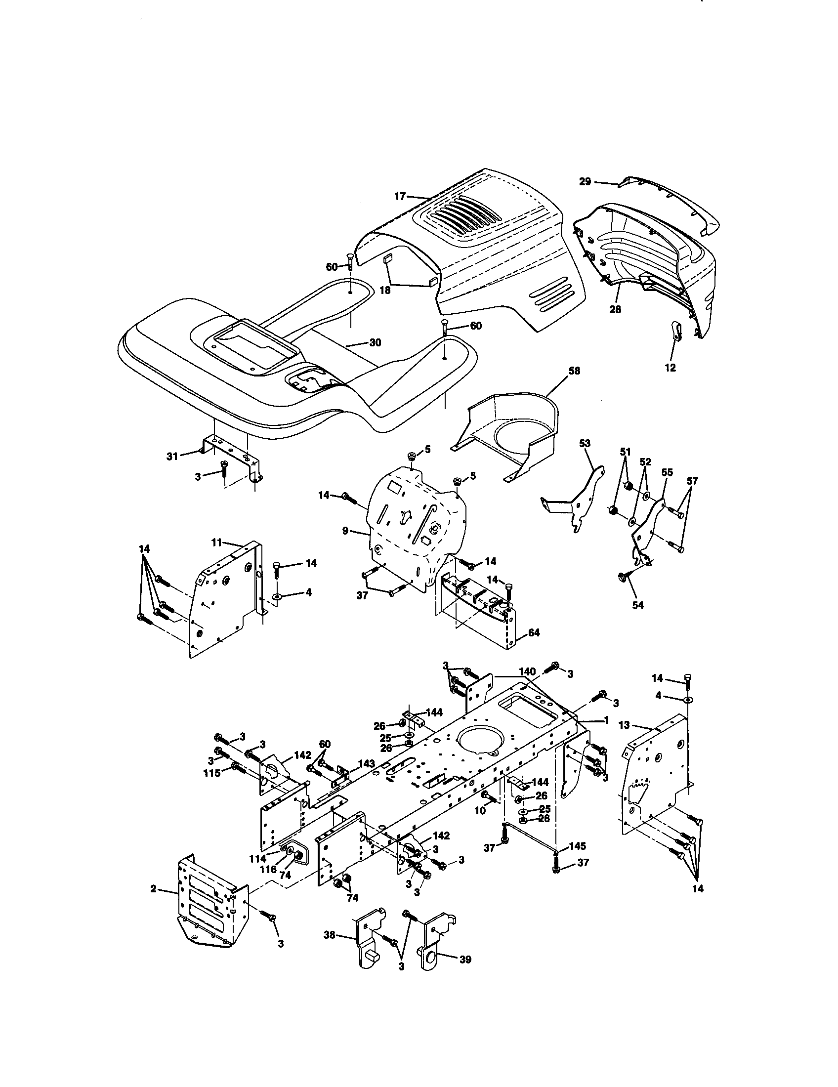 Chassis And Enclosures Diagram and Parts List for 917271014  Craftsman Lawn Tractor