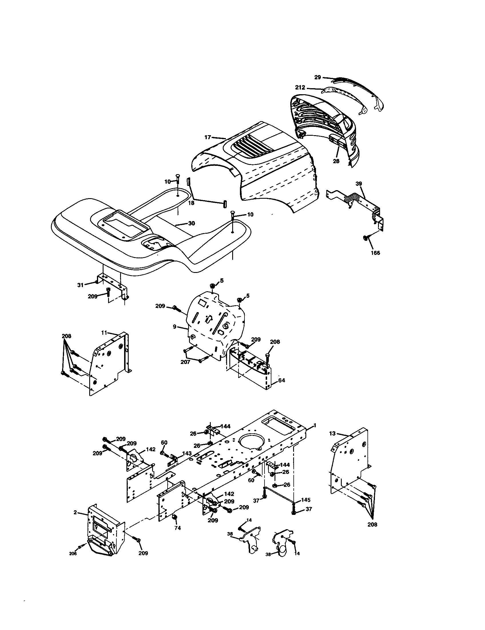 Chassis And Enclosures Diagram and Parts List for 917278041  Craftsman Lawn Tractor
