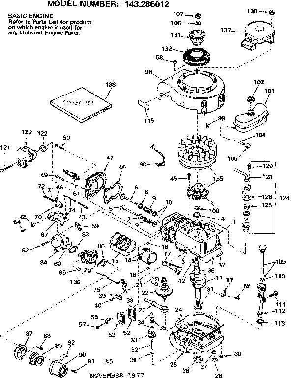 Replacement Parts Diagram and Parts List for 143285012  Craftsman Engine