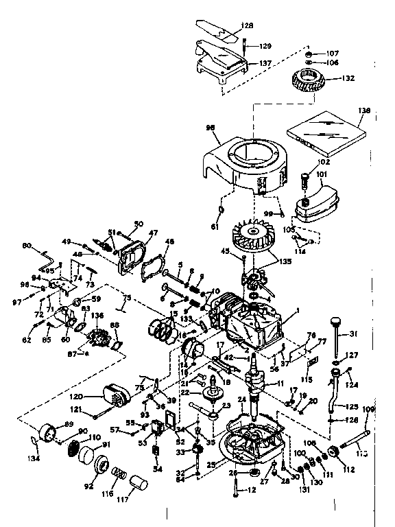 Basic Engine Diagram and Parts List for 143163062  Craftsman Engine