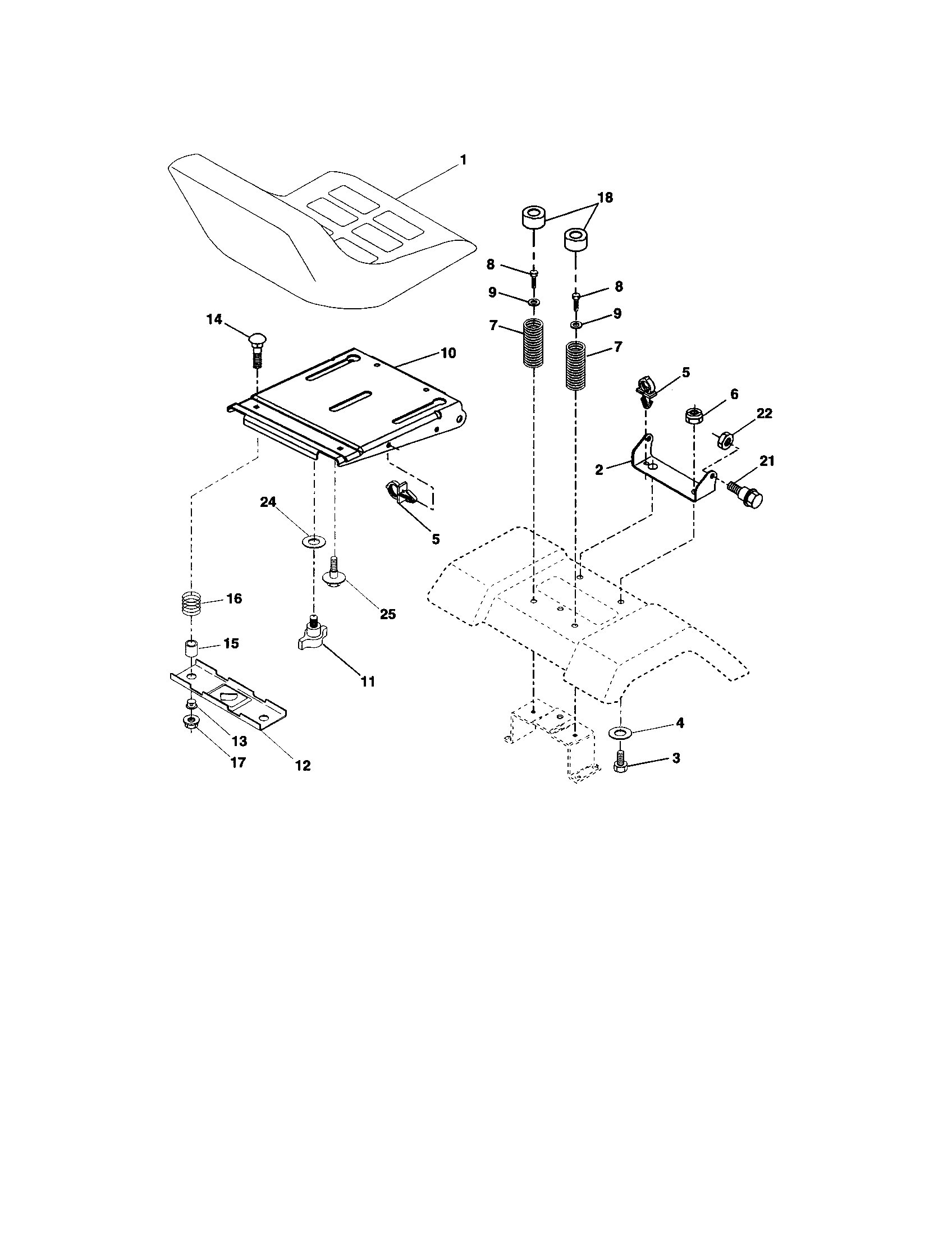 Seat Assembly Diagram and Parts List for 917273641  Craftsman Lawn Tractor