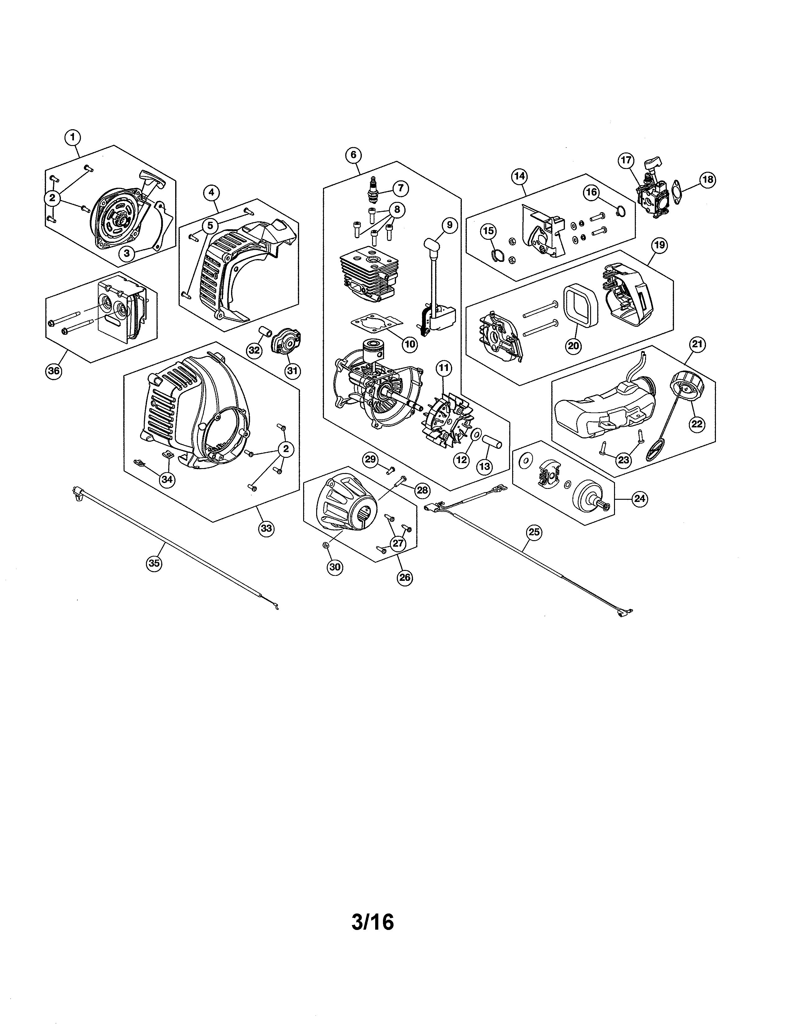 Short Block/fuel Tank Diagram and Parts List for 316731200  Craftsman Brush Cutter