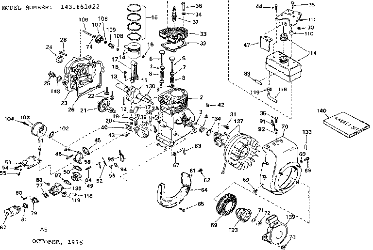Engine Diagram and Parts List for 143661022  Craftsman Engine