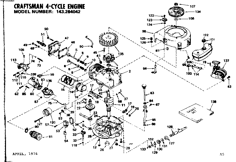 Replacement Parts Diagram and Parts List for 143264042  Craftsman Engine