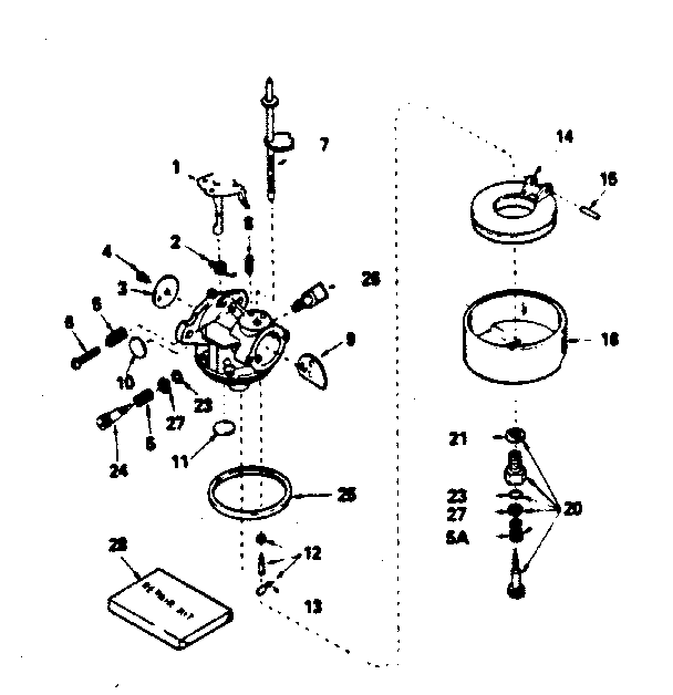 Carburetor Diagram and Parts List for 143764052  Craftsman Engine