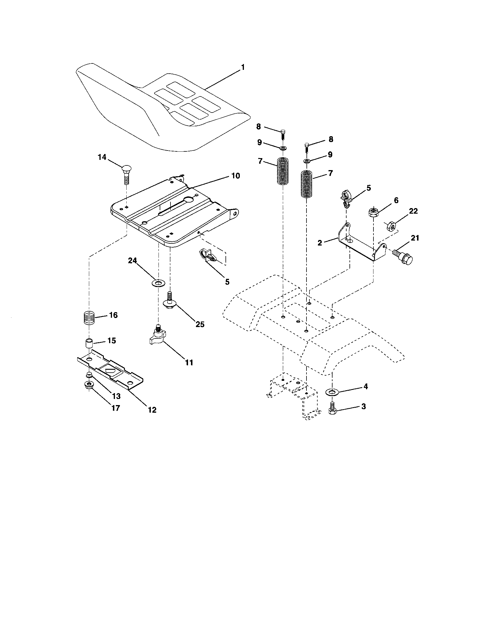Seat Diagram and Parts List for 917286070  Craftsman Lawn Tractor