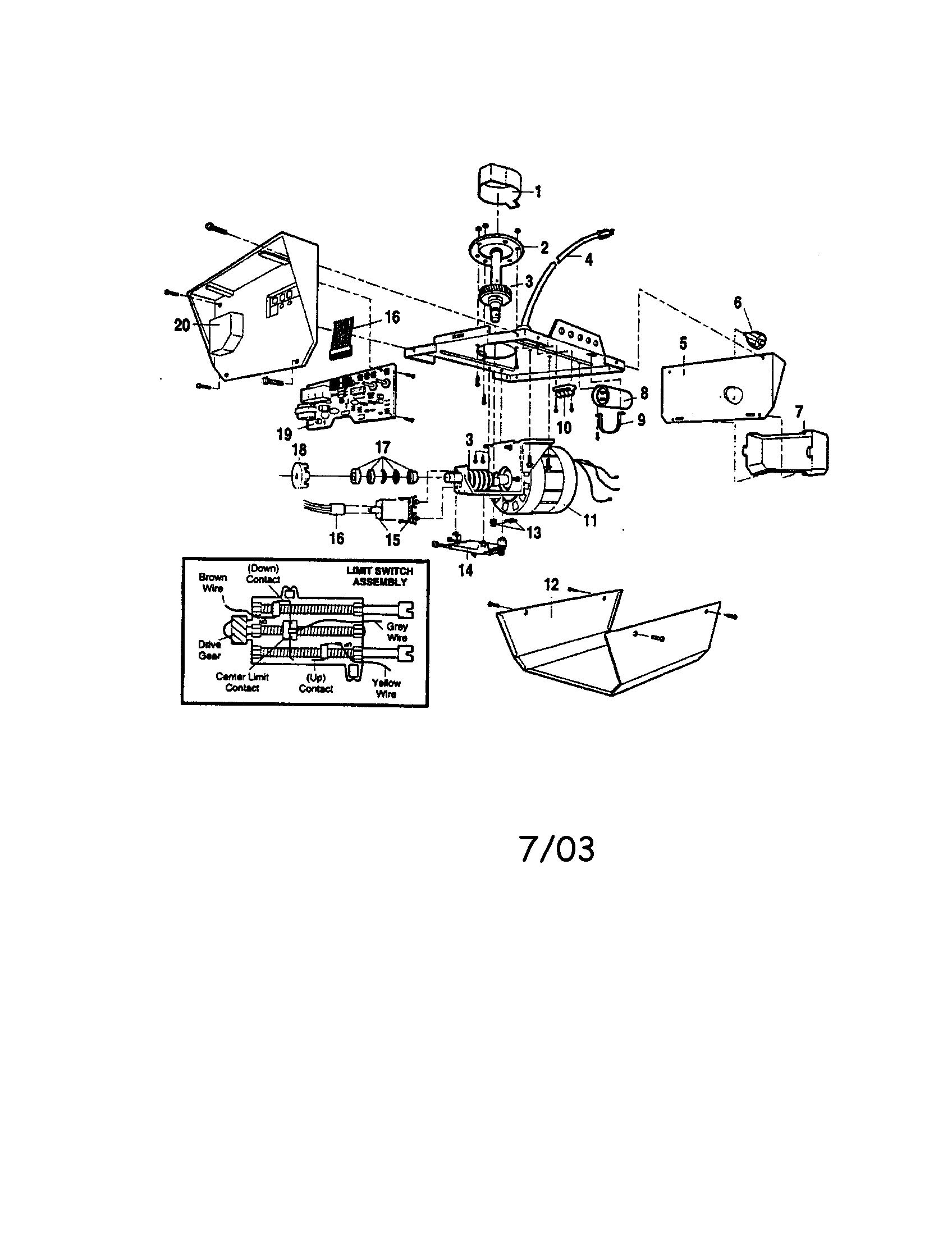 Opener Assembly Diagram and Parts List for 13953974  Craftsman Garage Door Opener