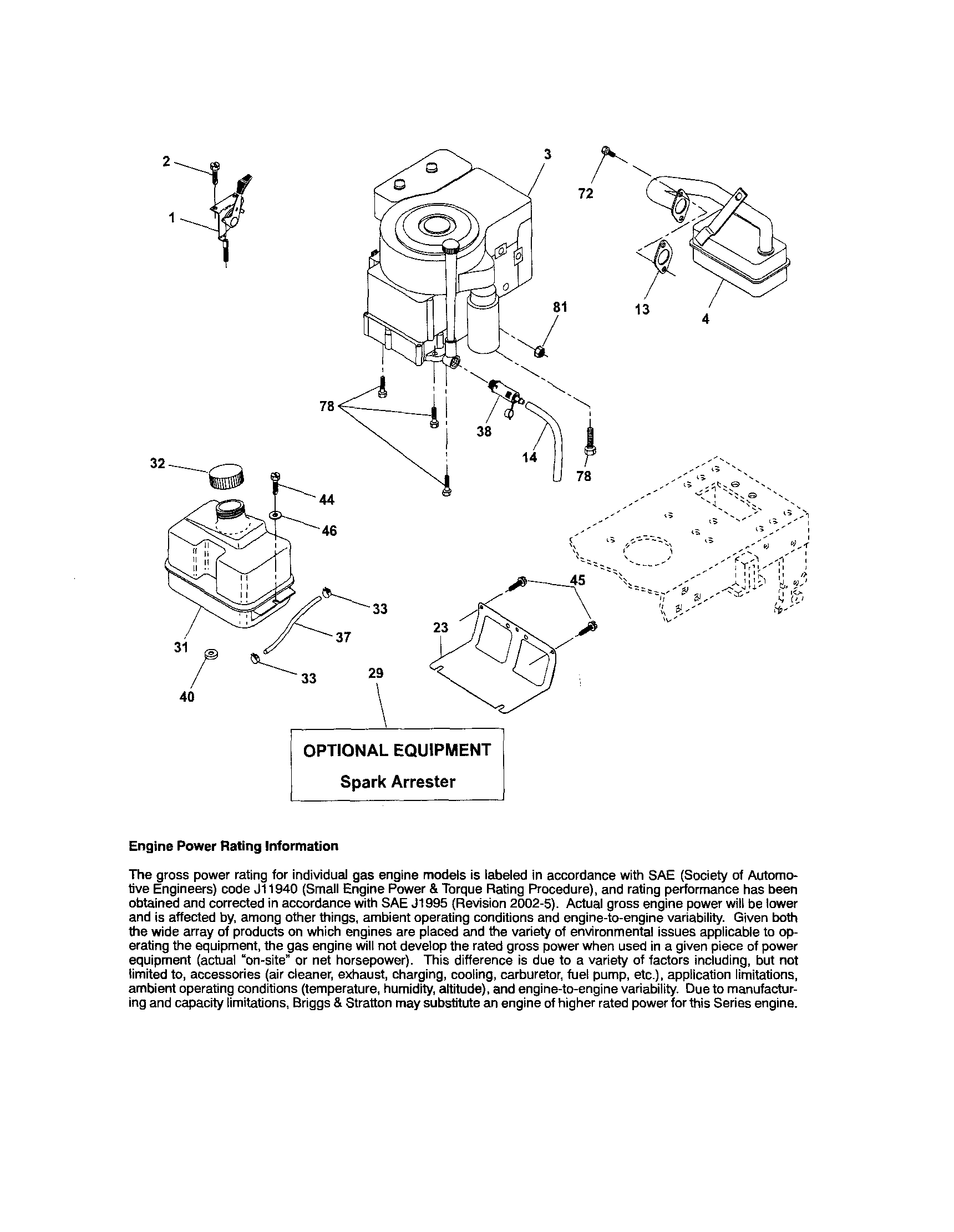 Engine Diagram and Parts List for 917287012  Craftsman Lawn Tractor