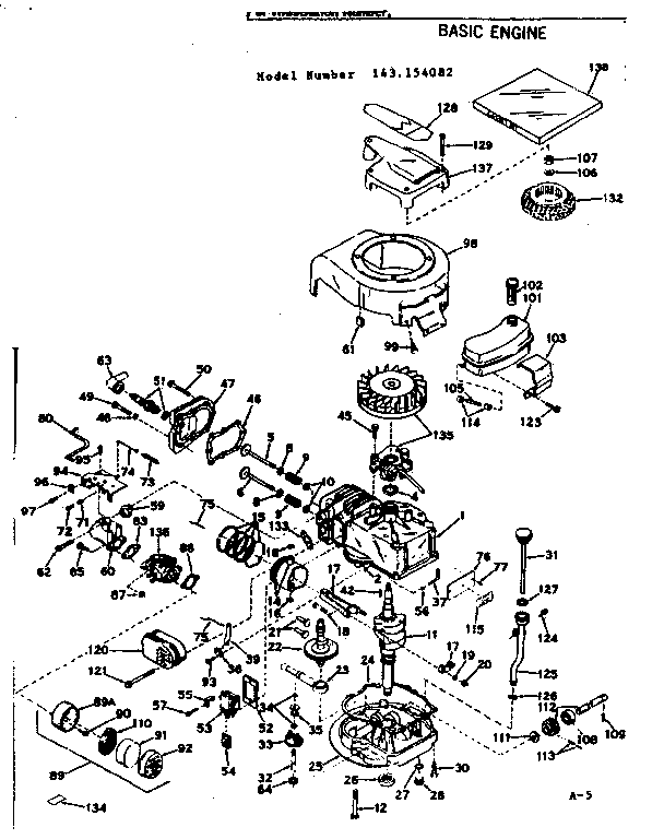 Basic Engine Diagram and Parts List for 143154082  Craftsman Engine