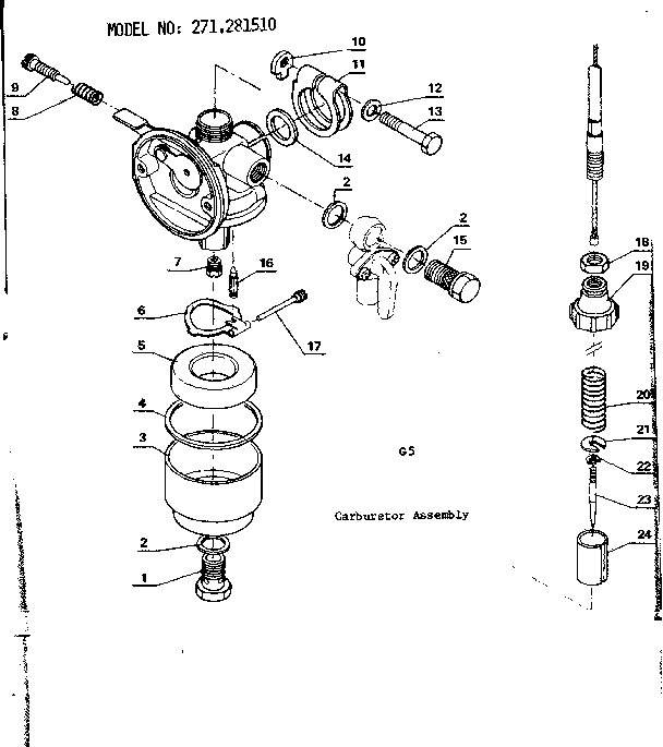 Carburetor Assembly Diagram and Parts List for 271281510  Craftsman Trimmer