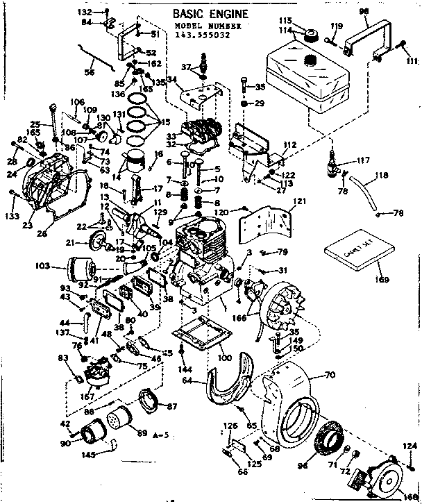 Basic Engine Diagram and Parts List for 143555032  Craftsman Engine