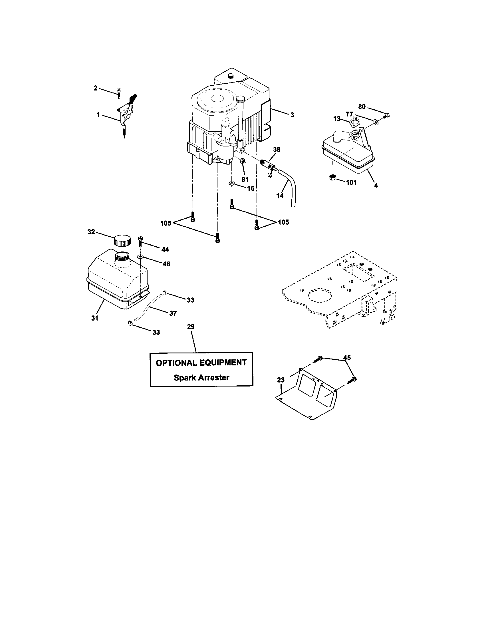 Engine Diagram and Parts List for 917272055  Craftsman Lawn Tractor