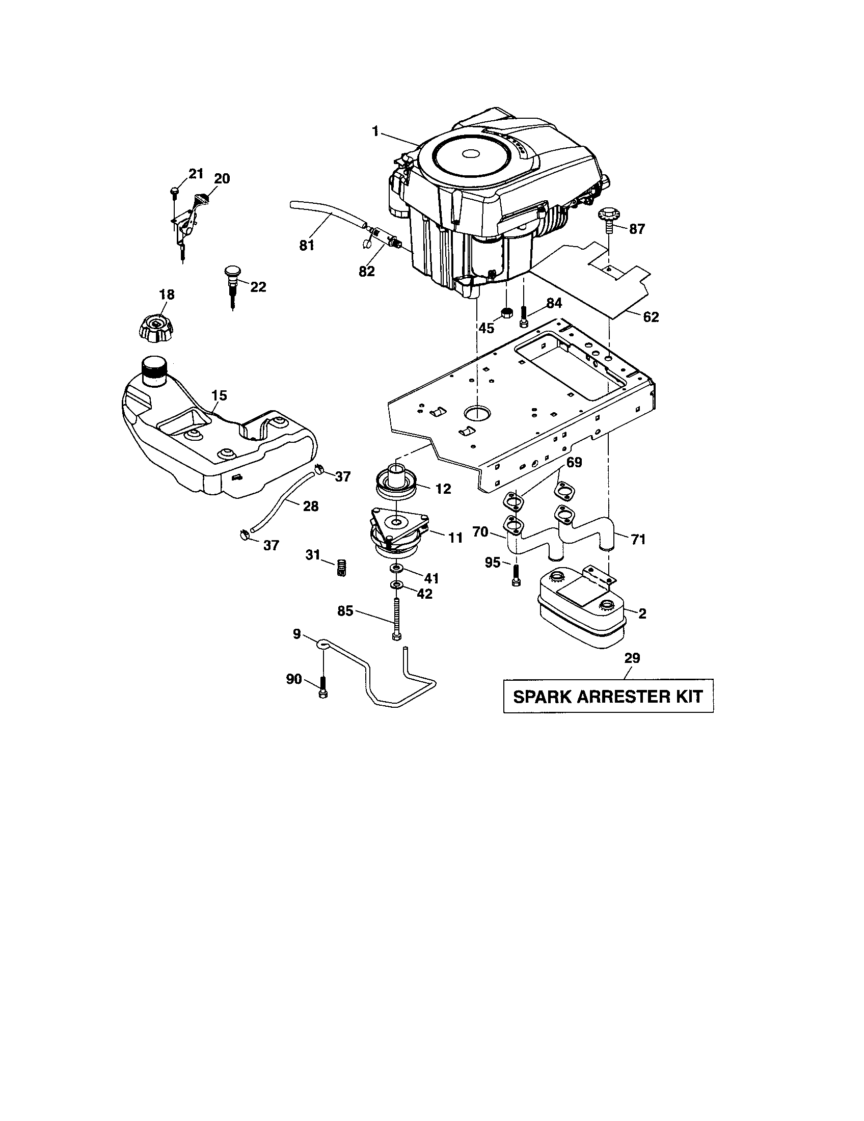 Engine Diagram and Parts List for 917276905  Craftsman Lawn Tractor