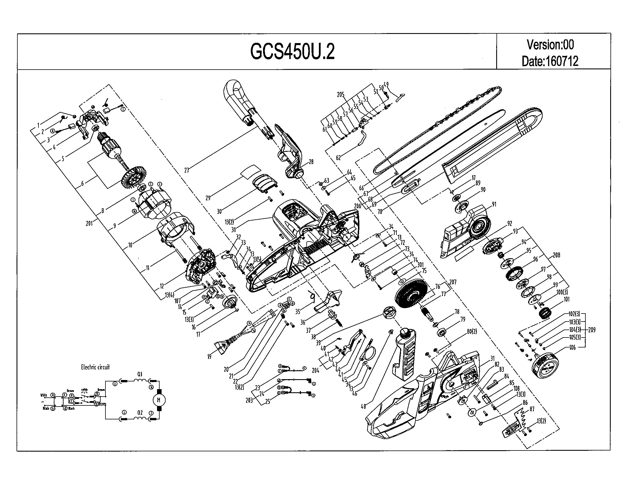 Main Asy Diagram and Parts List for 172341201  Craftsman Chainsaw