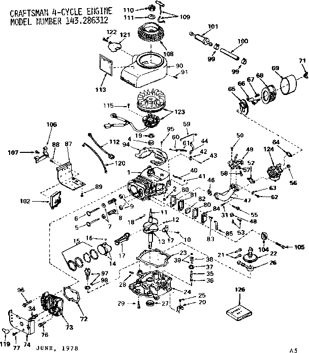 Replacement Parts Diagram and Parts List for 143286312  Craftsman Engine