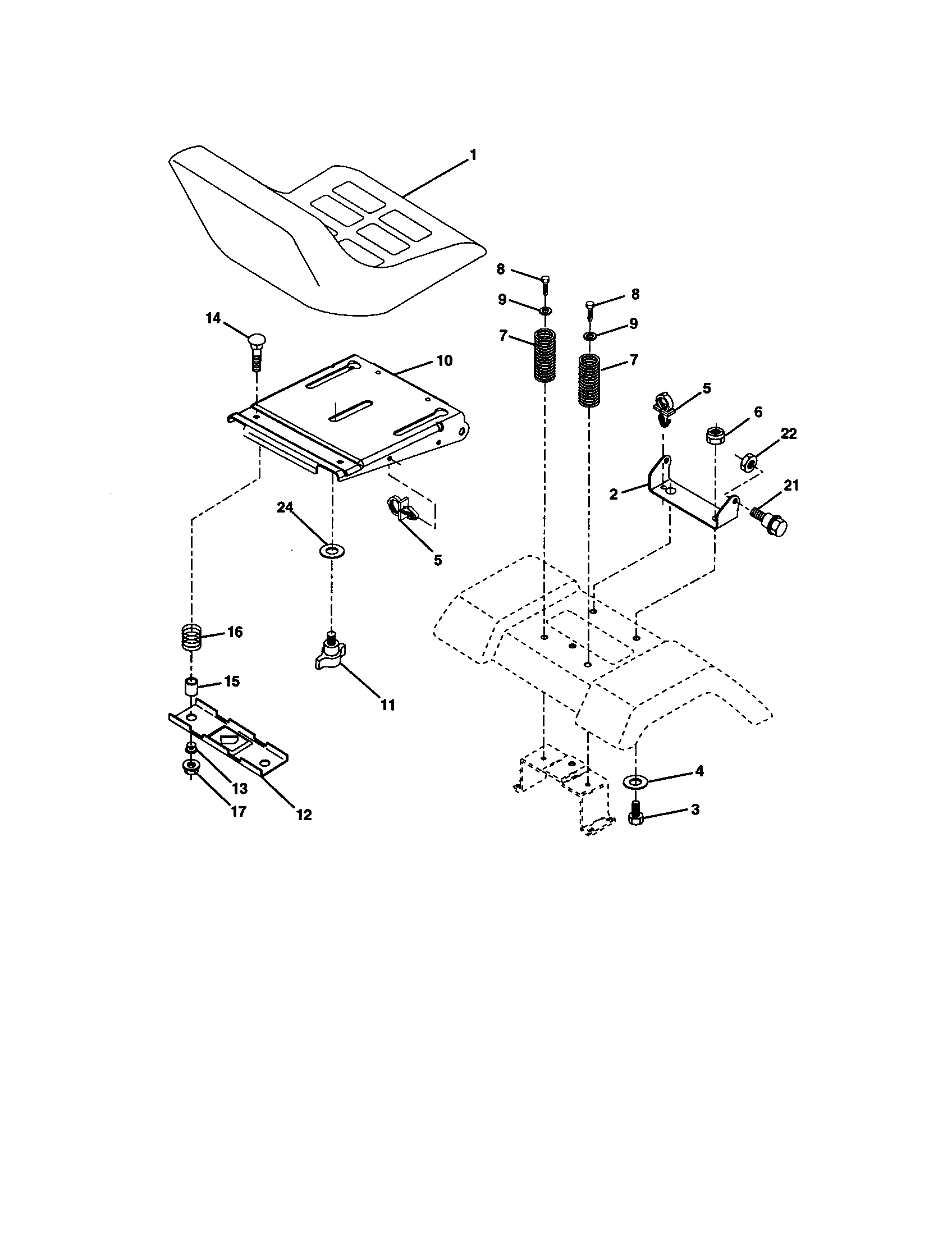 Seat Assembly Diagram and Parts List for 917277310  Craftsman Lawn Tractor