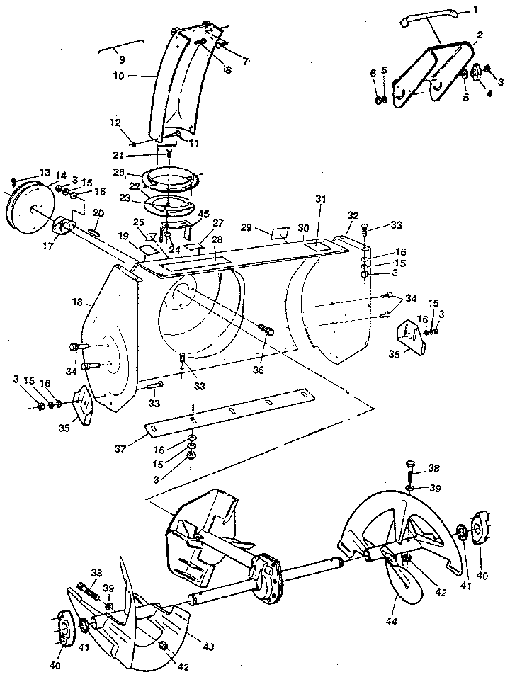 Auger Housing Assembly Diagram and Parts List for 536886801  Craftsman Snow Blower