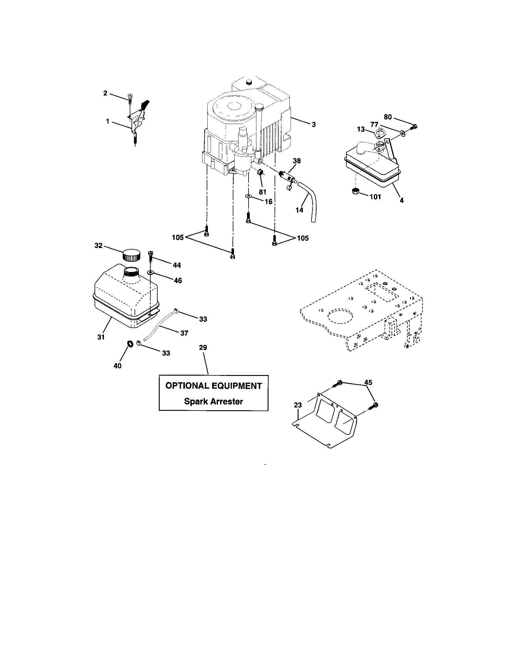 Engine Diagram and Parts List for 917272057  Craftsman Lawn Tractor