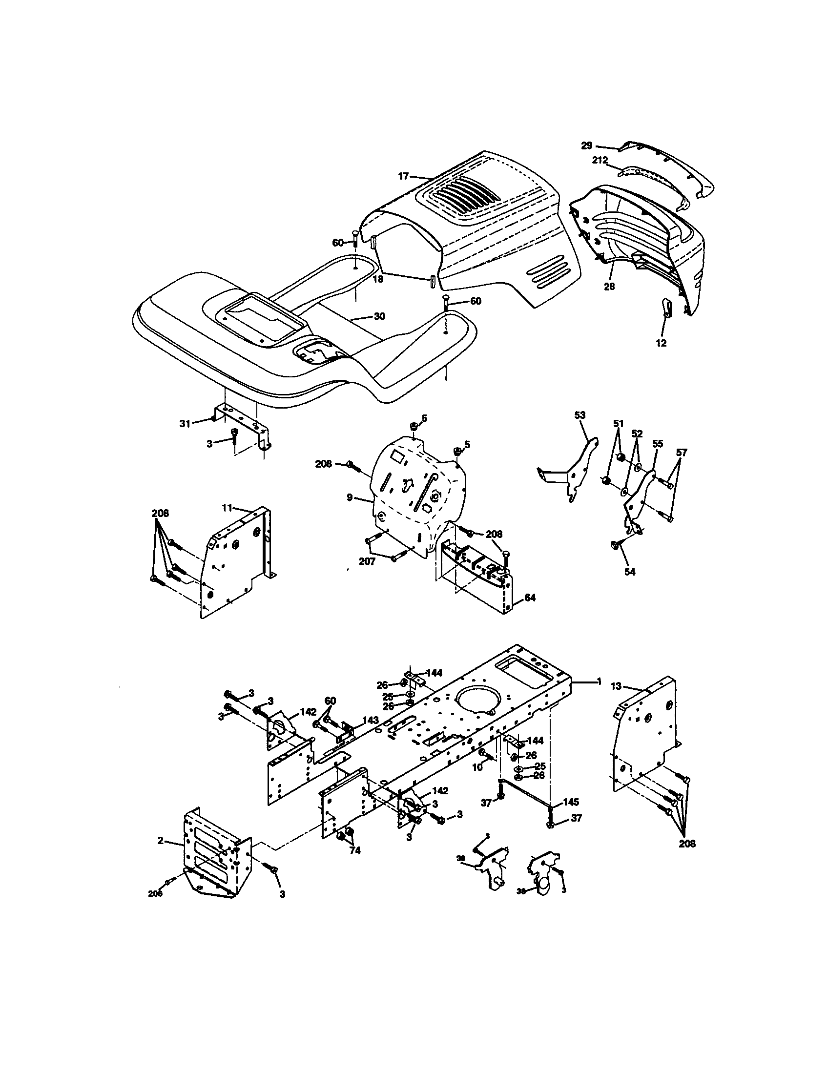 Chassis And Enclosures Diagram and Parts List for 917271640  Craftsman Lawn Tractor
