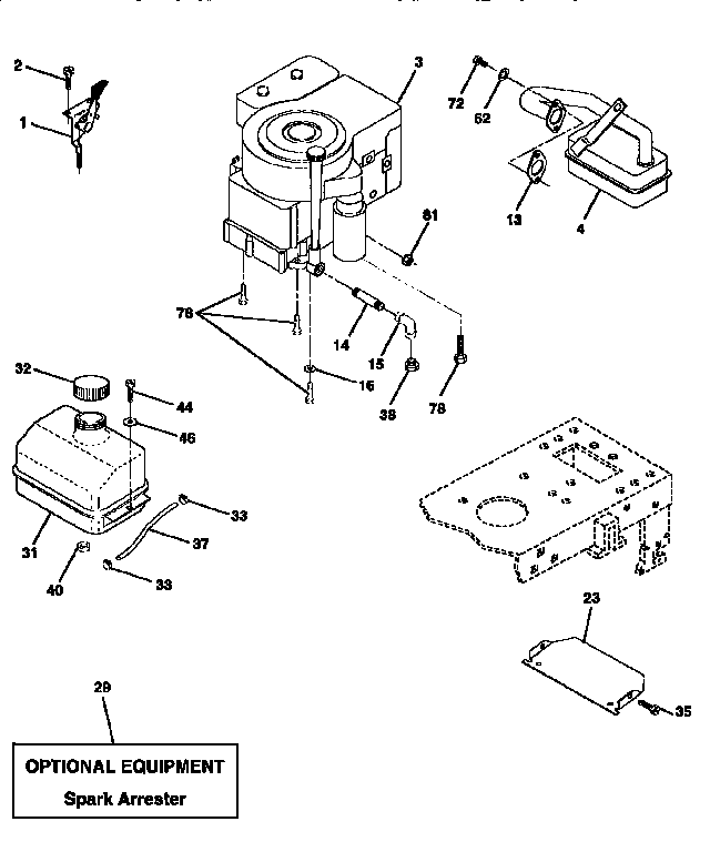 Engine Diagram and Parts List for 917256891  Craftsman Lawn Tractor