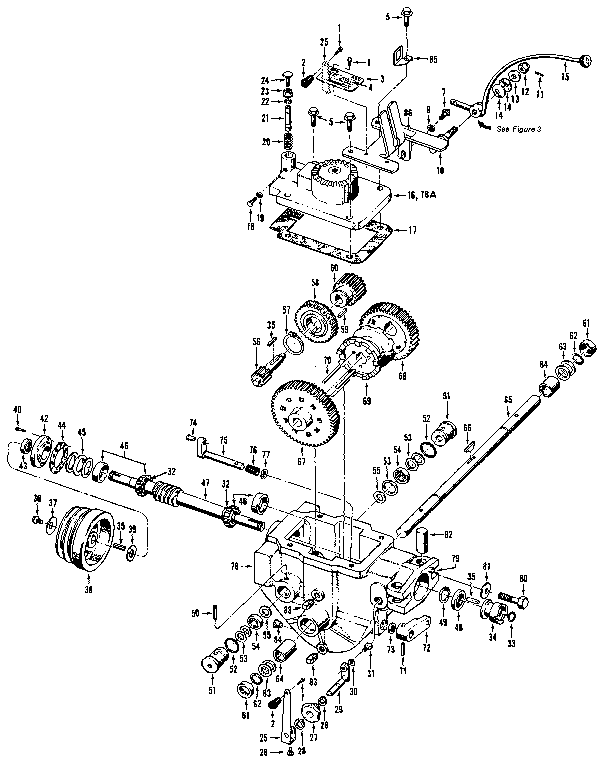 Power Unit Transmission Assemblies Diagram and Parts List for 29909  Craftsman Tiller