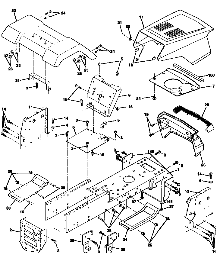Chassis And Enclosures Diagram and Parts List for 917258113  Craftsman Lawn Tractor